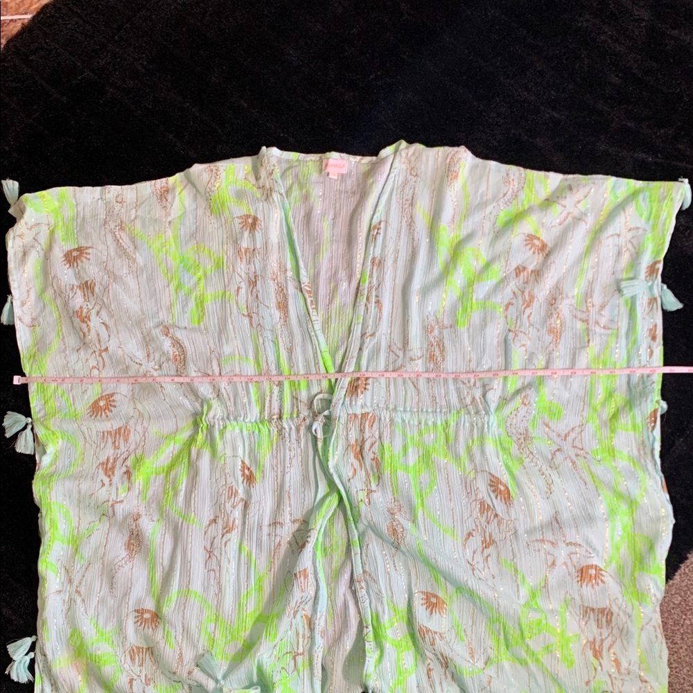 TROPICAL GLAMOUR | RANEES Printed Cover-Up Robe - Green & Blue S/M - Picture 9 of 10